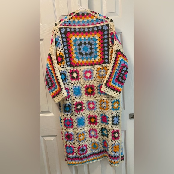 🕓 POL | Crochet Granny Square Duster Kimono Sleeve | Multi | OS - Picture 5 of 9